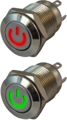 Кнопка металлическая 12 мм антивандальная миниатюрная с подсветкой ON/OFF SD16-V-12ZFB